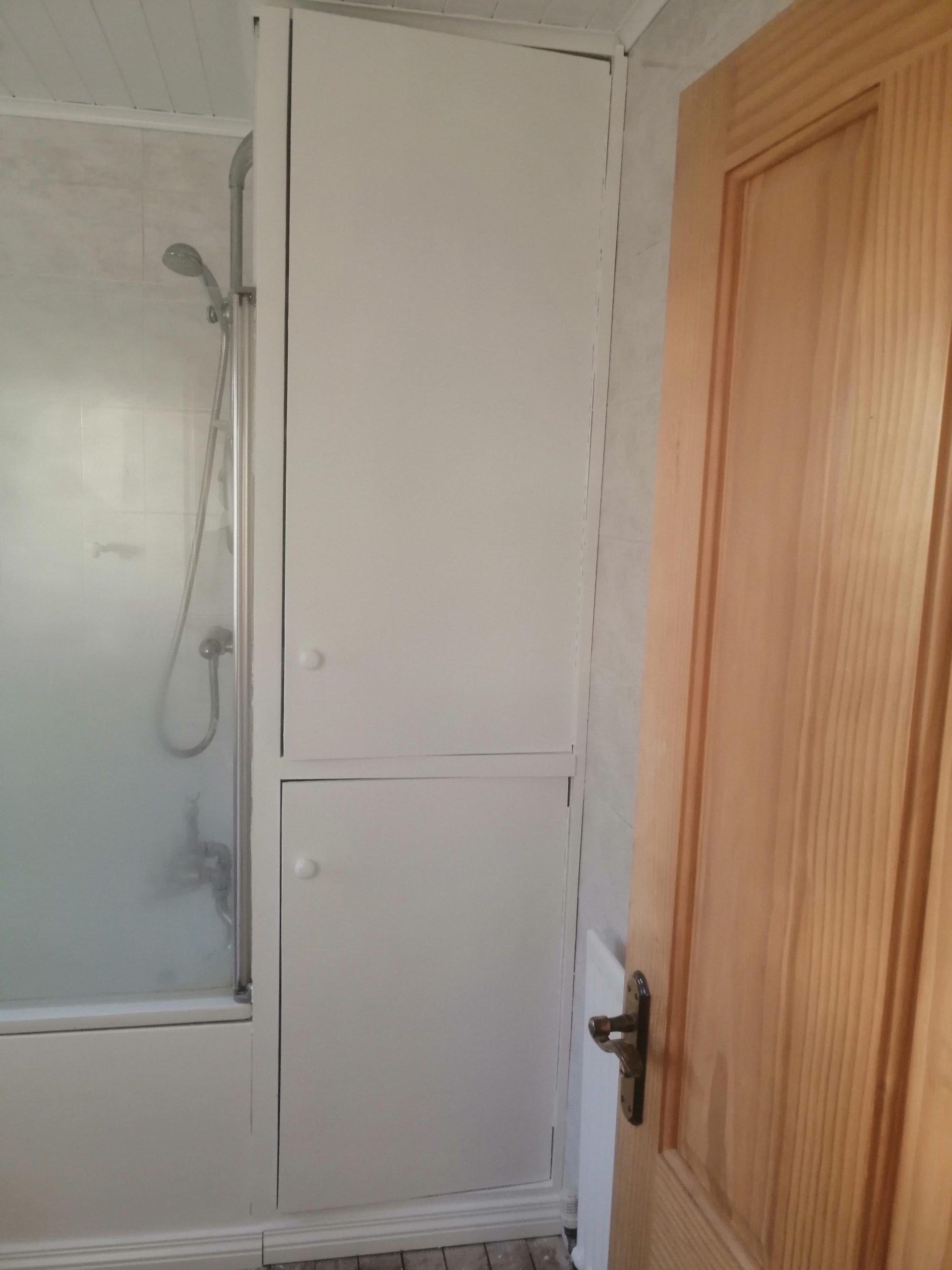 White painted cupboards in bathroom